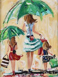 SISTERS SHOPPING WITH MUM by Lorna Millar at Ross's Online Art Auctions