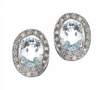 9CT WHITE GOLD AQUAMARINE AND DIAMOND EARRINGS at Ross's Online Art Auctions