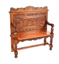 VICTORIAN CARVED OAK MONK'S BENCH at Ross's Online Art Auctions