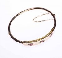 ROSE GOLD, RUBY & SEED PEARL BANGLE at Ross's Online Art Auctions