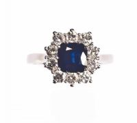 WHITE GOLD, SAPPHIRE & DIAMOND CLUSTER RING at Ross's Online Art Auctions