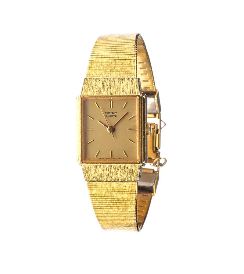 LADY'S GOLD PLATED SEIKO STEEL BACK WRIST WATCH WITH FITTED METAL MESH STRAP