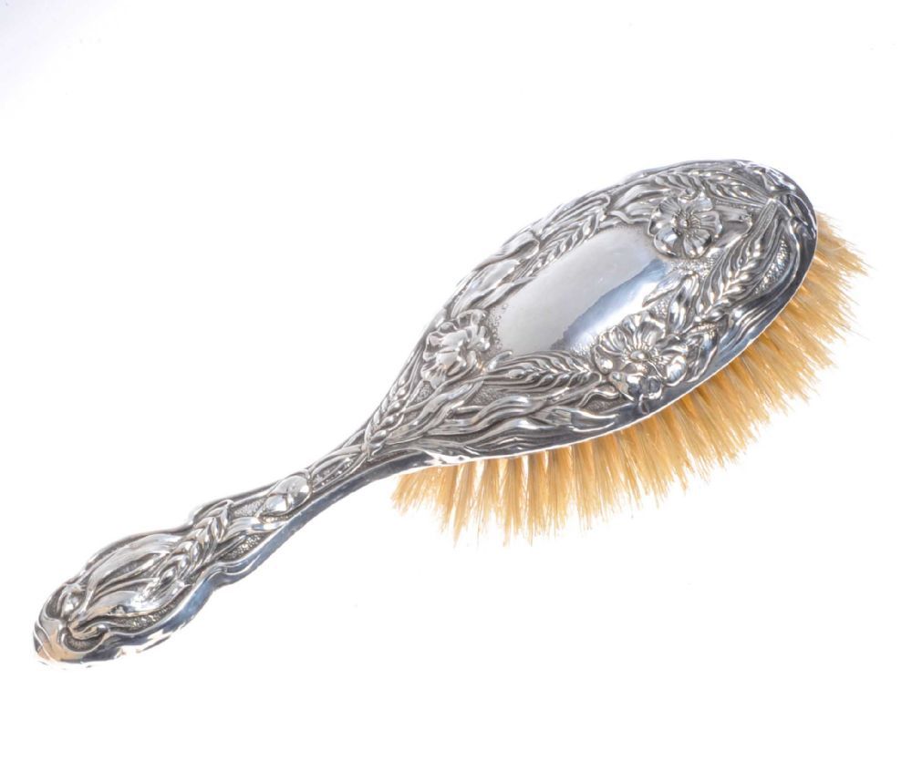 STERLING SILVER AND NATURAL BRISTLE HAIR BRUSH at Ross's Online Art Auctions