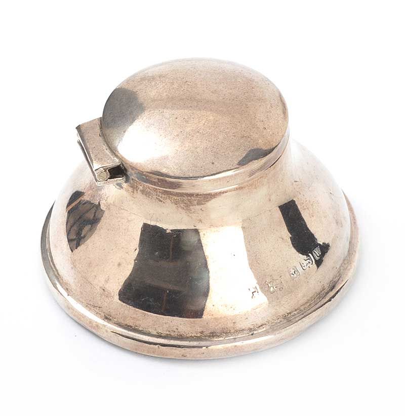 SILVER INKWELL WITH GLASS LINER at Ross's Online Art Auctions