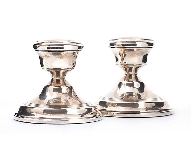 PAIR OF DWARF SILVER CANDLESTICKS WITH LOADED BASES - BIRMINGHAM 1970 at Ross's Online Art Auctions