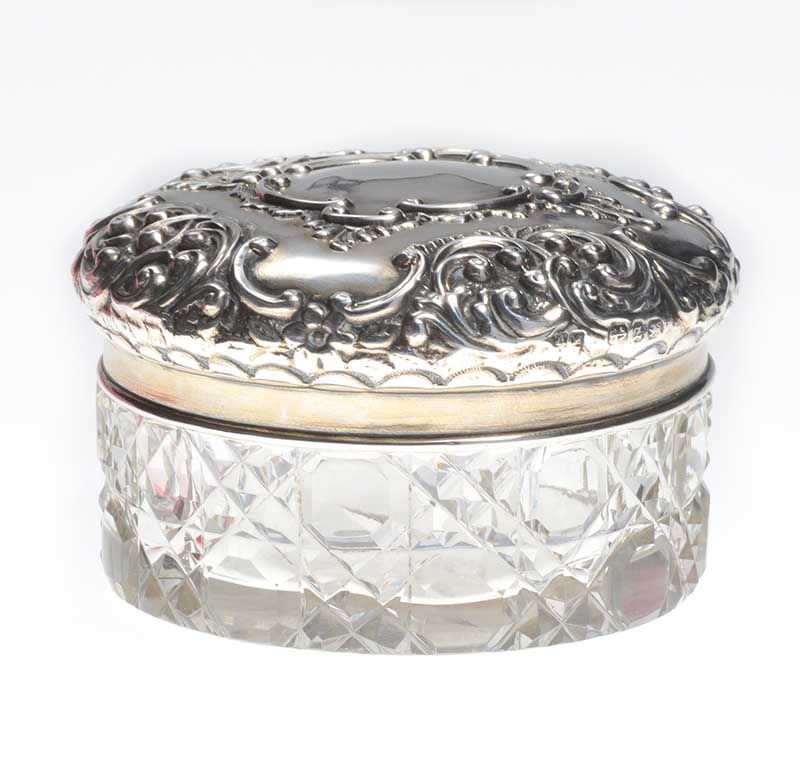 STERLING SILVER AND CUT GLASS DRESSING TABLE JAR at Ross's Online Art Auctions