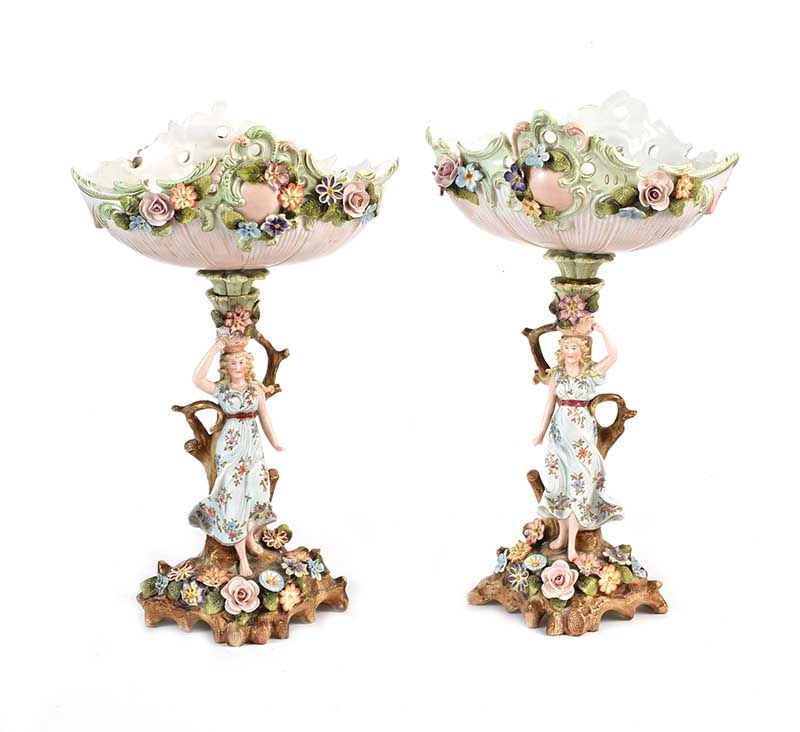 PAIR OF CONTINENTAL PORCELAIN COMPORTS at Ross's Online Art Auctions