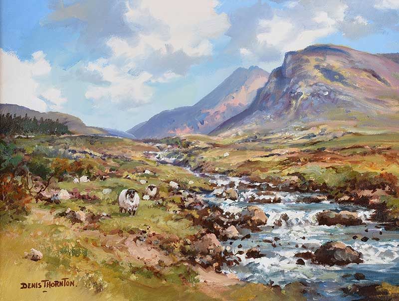 TRASSEY RIVER, MOURNE MOUNTAINS by Denis Thornton at Ross's Online Art Auctions