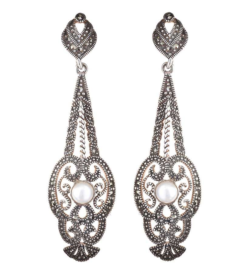 SILVER MARCASITE AND PEARL EARRINGS