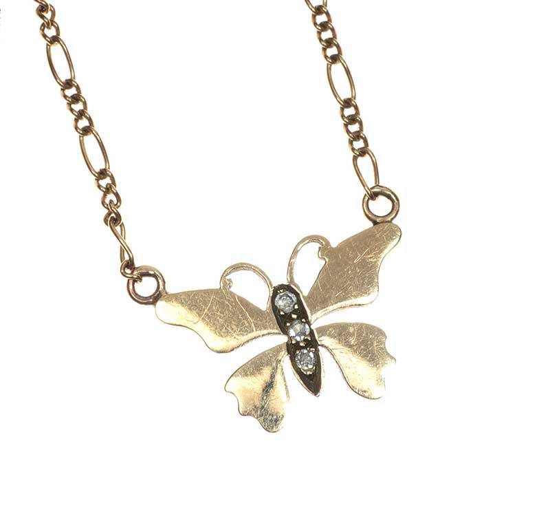 9CT GOLD BUTTERFLY NECKLACE WITH DIAMONDS at Ross's Online Art Auctions