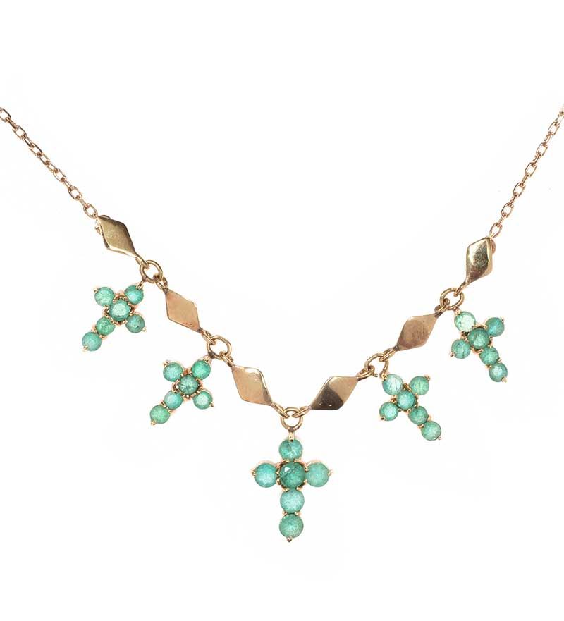 18CT GOLD NECKLACE SET WITH EMERALD CROSSES at Ross's Online Art Auctions