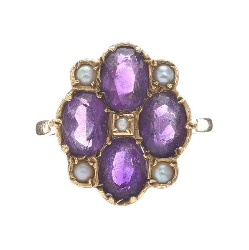 EDWARDIAN 9CT GOLD AMETHYST AND PEARL RING at Ross's Online Art Auctions