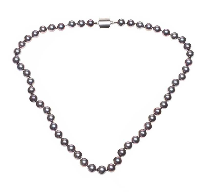 STRAND OF GREY FRESHWATER PEARLS WITH A 14CT WHITE GOLD CLASP at Ross's Online Art Auctions