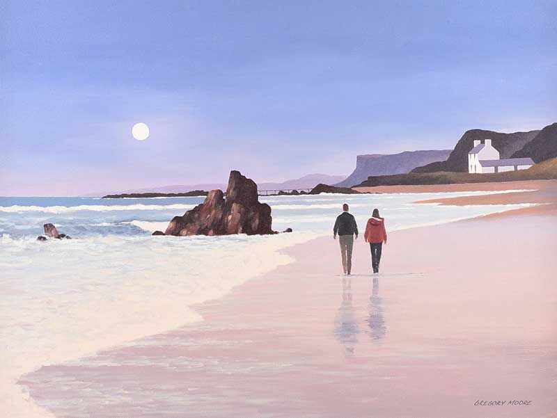 ON THE BEACH AT BALLYCASTLE by Gregory Moore at Ross's Online Art Auctions