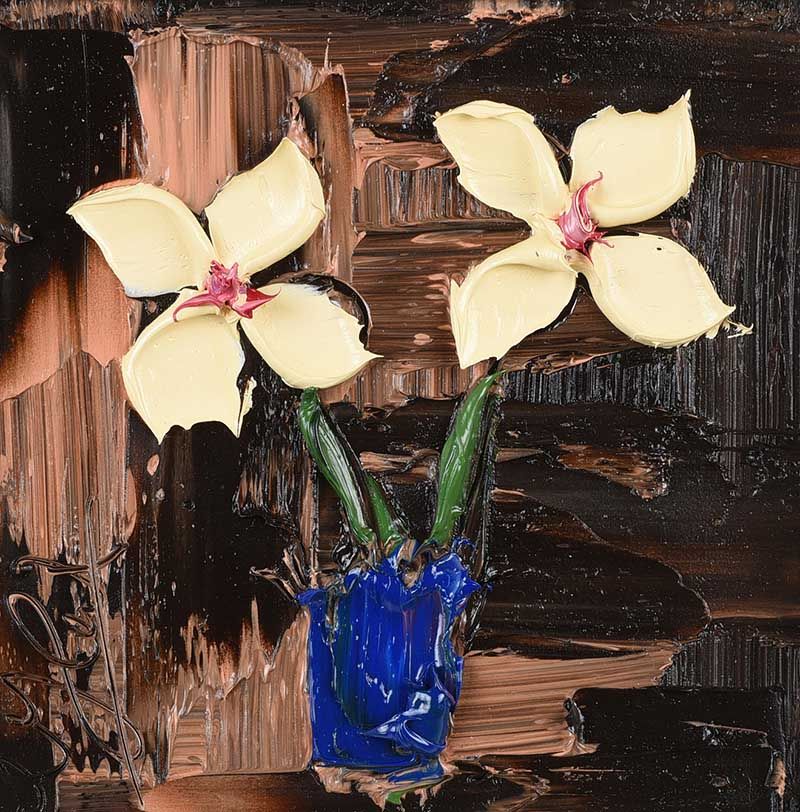 CREAM FLOWERS IN A BLUE VASE by Colin Flack at Ross's Online Art Auctions