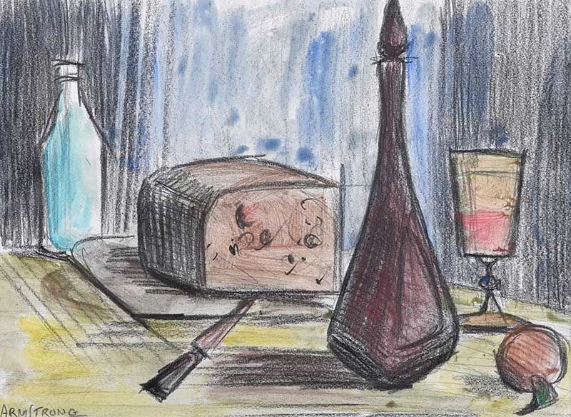 STILL LIFE, BREAD & WINE by Arthur Armstrong RHA at Ross's Online Art Auctions