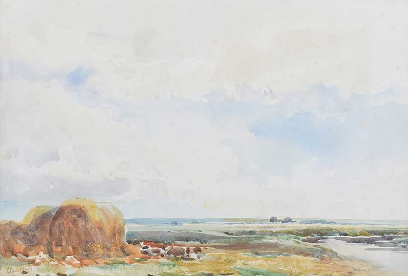 CATTLE GRAZING by Claude Hayes RI ROI at Ross's Online Art Auctions