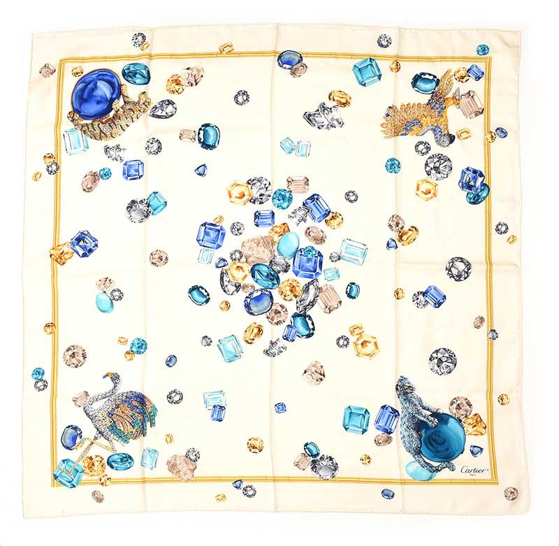 VINTAGE CARTIER SILK SCARF WITH GEMSTONE PRINT at Ross's Online Art Auctions