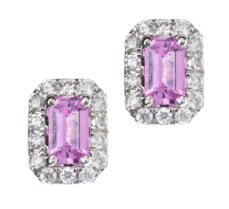 18CT WHITE GOLD PINK SAPPHIRE AND DIAMOND EARRINGS at Ross's Online Art Auctions