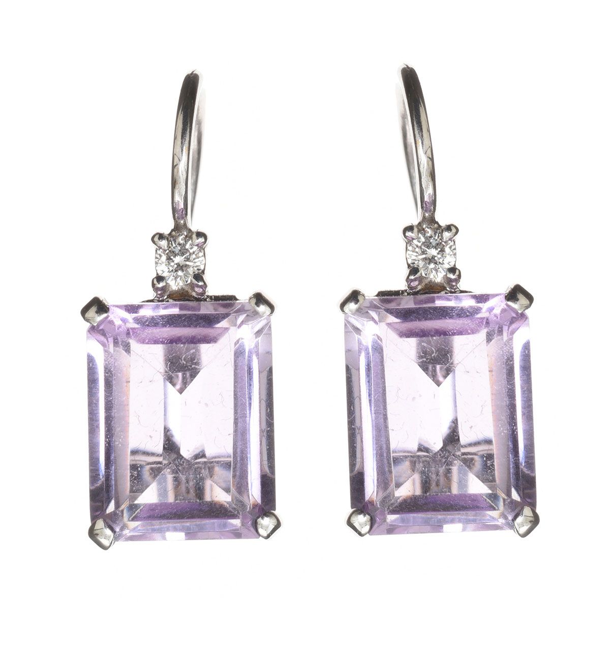 18CT WHITE GOLD AMETHYST AND DIAMOND EARRINGS at Ross's Online Art Auctions