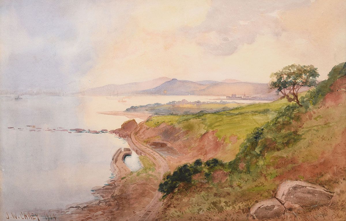 RAILWAY TRACKS AT WHITEHEAD by Joseph William  Carey RUA at Ross's Online Art Auctions