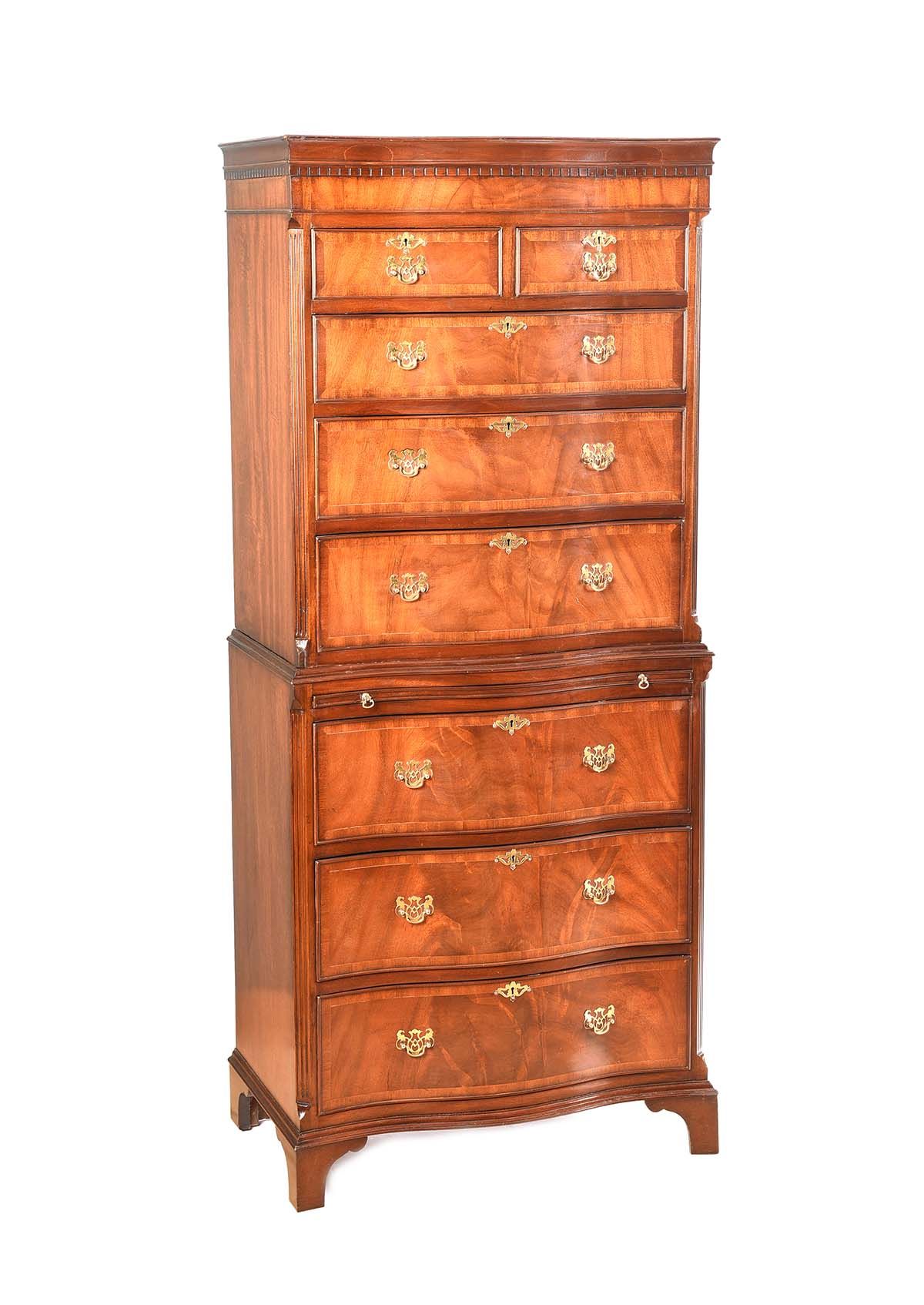 VERY FINE SERPENTINE FRONT CHEST ON CHEST at Ross's Online Art Auctions