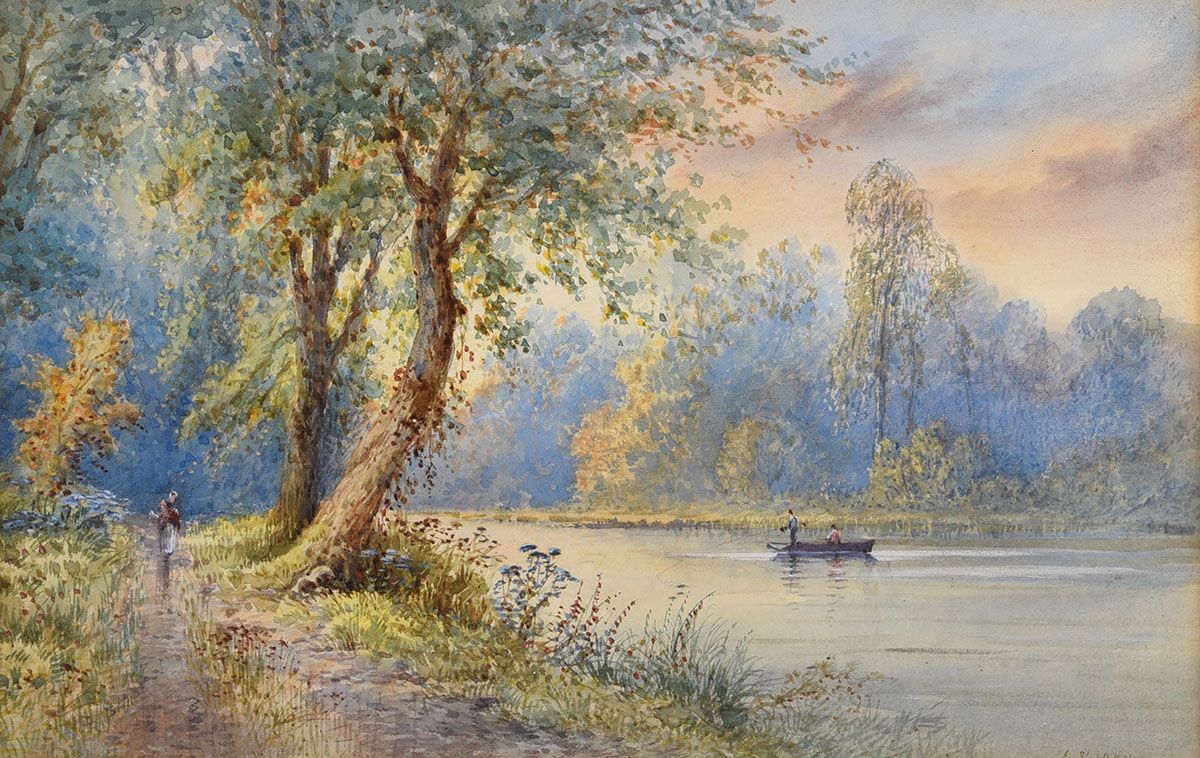 FISHING ON THE RIVER by Edwin St John at Ross's Online Art Auctions
