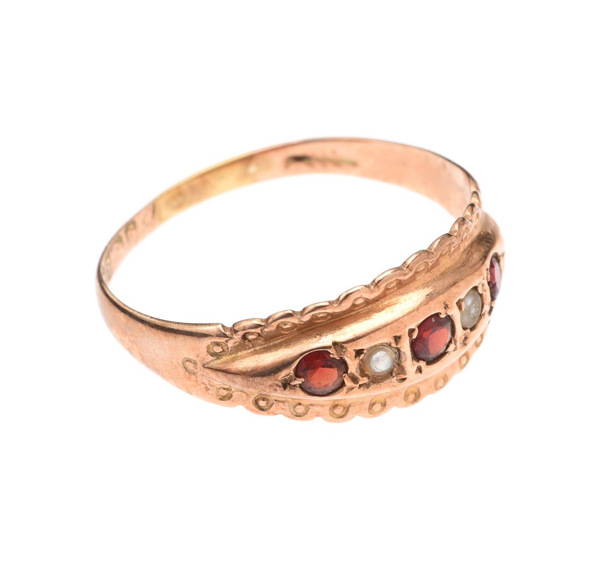 9CT ROSE GOLD GARNET AND SEED PEARL RING at Ross's Online Art Auctions