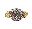 GOLD ON SILVER GARNET AND DIAMOND OWL RING at Ross's Online Art Auctions