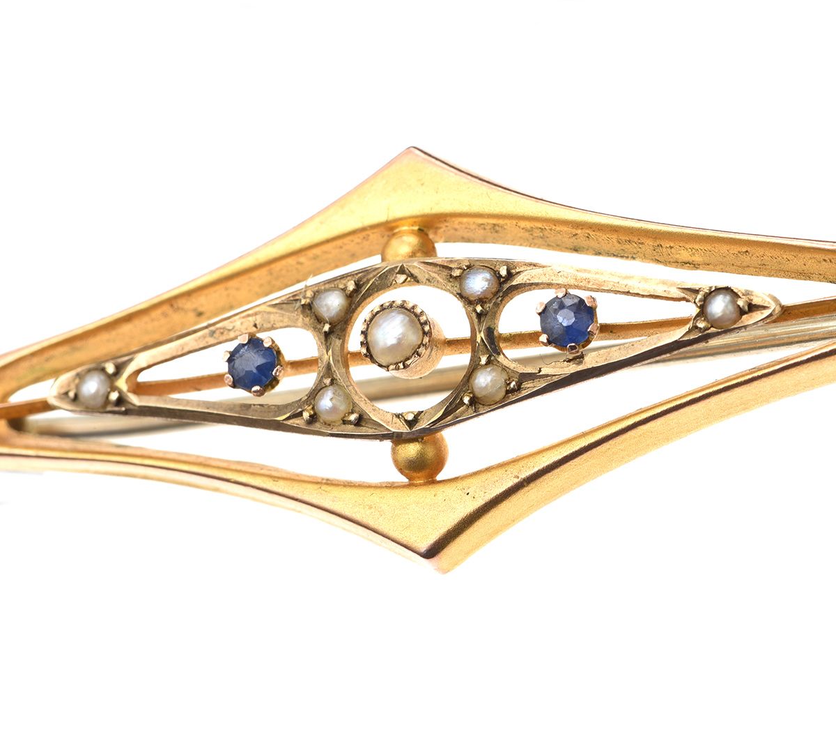 9CT GOLD SAPPHIRE AND PEARL BAR BROOCH at Ross's Online Art Auctions