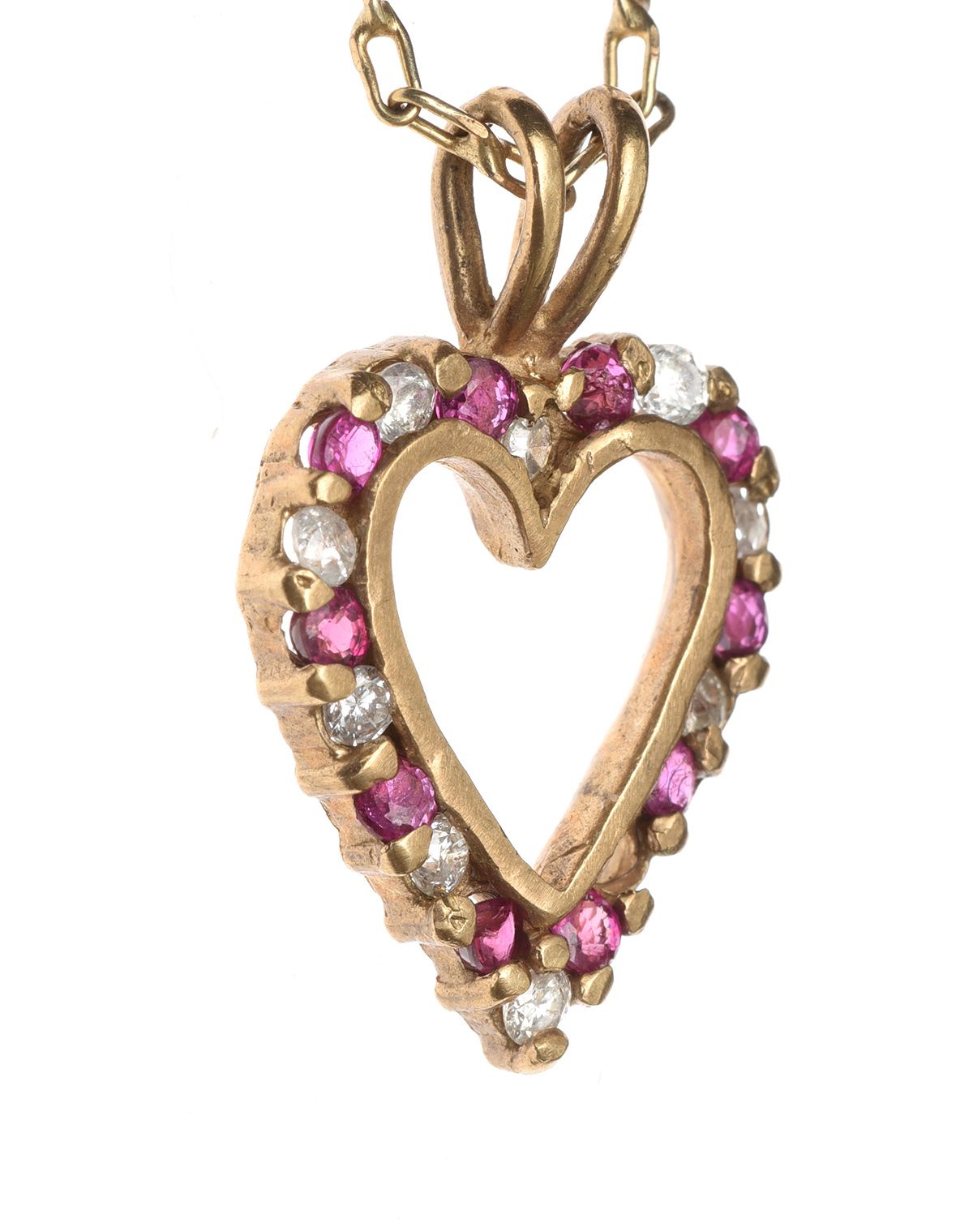 9CT GOLD RUBY AND DIAMOND HEART NECKLACE at Ross's Online Art Auctions