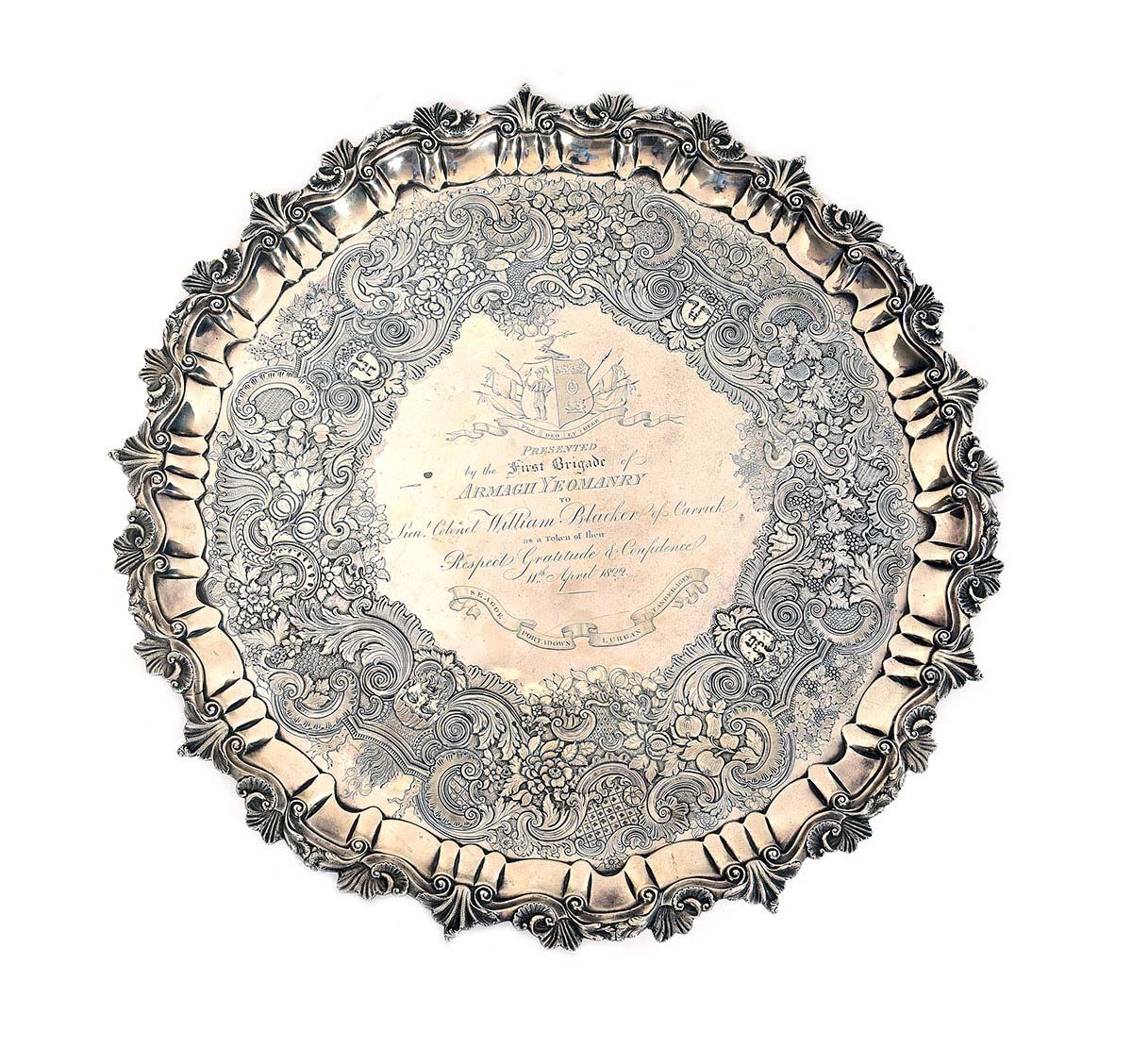 VERY FINE IRISH SILVER PRESENTATION TRAY at Ross's Online Art Auctions