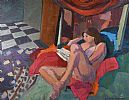 RECLINING FEMALE NUDE READING by Olwen Tarrant at Ross's Online Art Auctions