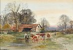 CATTLE WATERING by Henry Charles Fox at Ross's Online Art Auctions