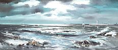 ROUGH SEA OFF DONAGHADEE HARBOUR by Frank Fitzsimons at Ross's Online Art Auctions