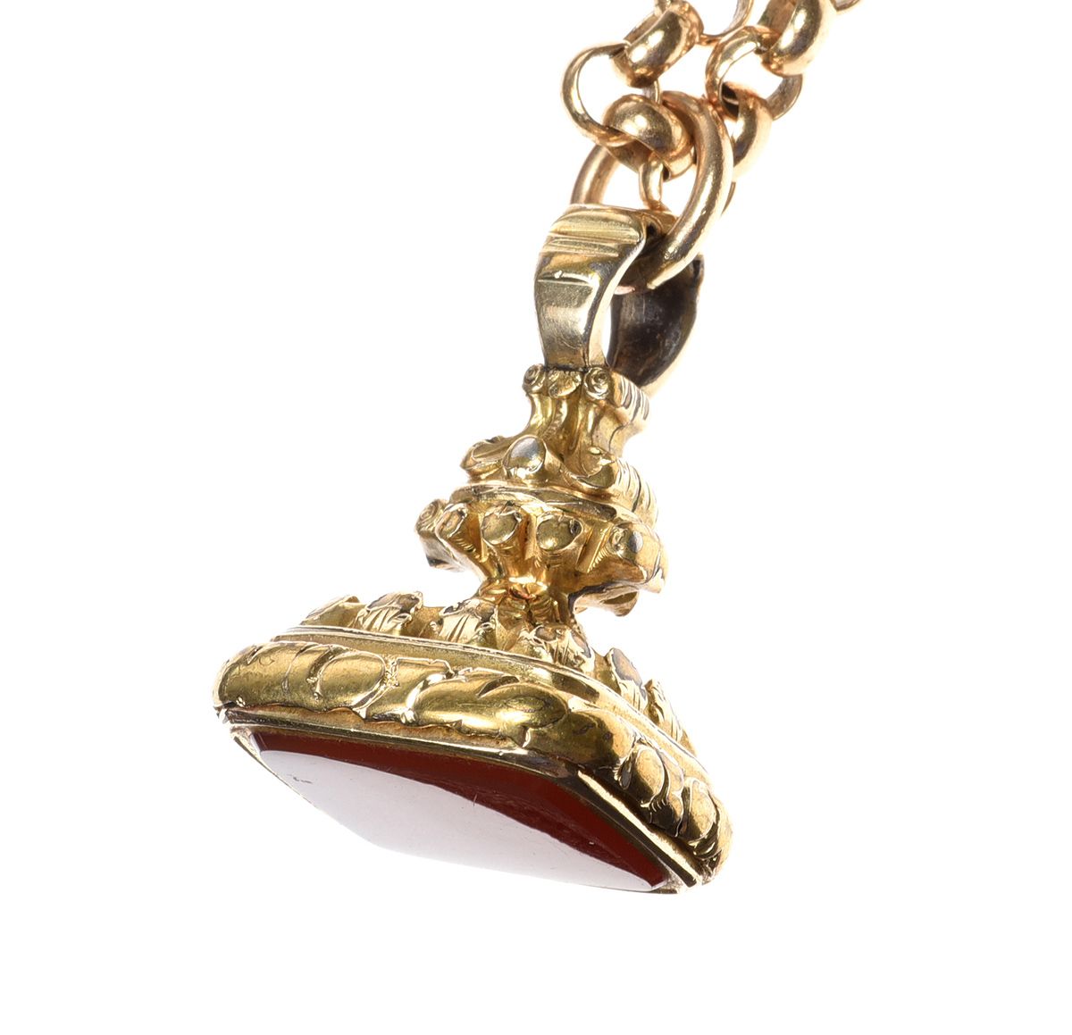 9CT GOLD CHAIN AND GOLD-TONE AGATE FOB at Ross's Online Art Auctions