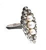 STERLING SILVER PEARL AND MARCASITE RING at Ross's Online Art Auctions