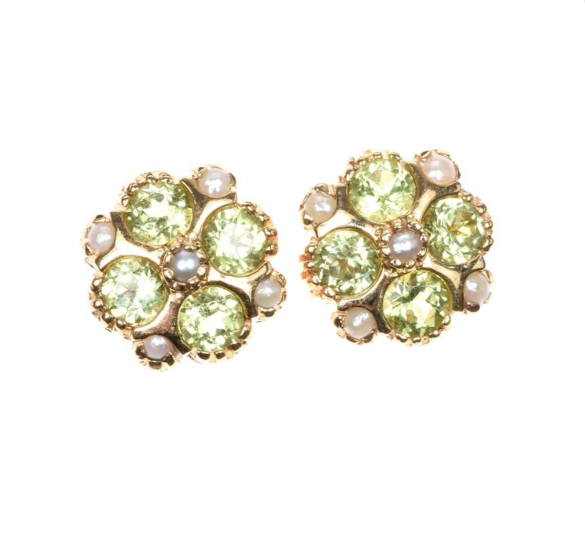 9CT GOLD PERIDOT AND PEARL EARRINGS at Ross's Online Art Auctions