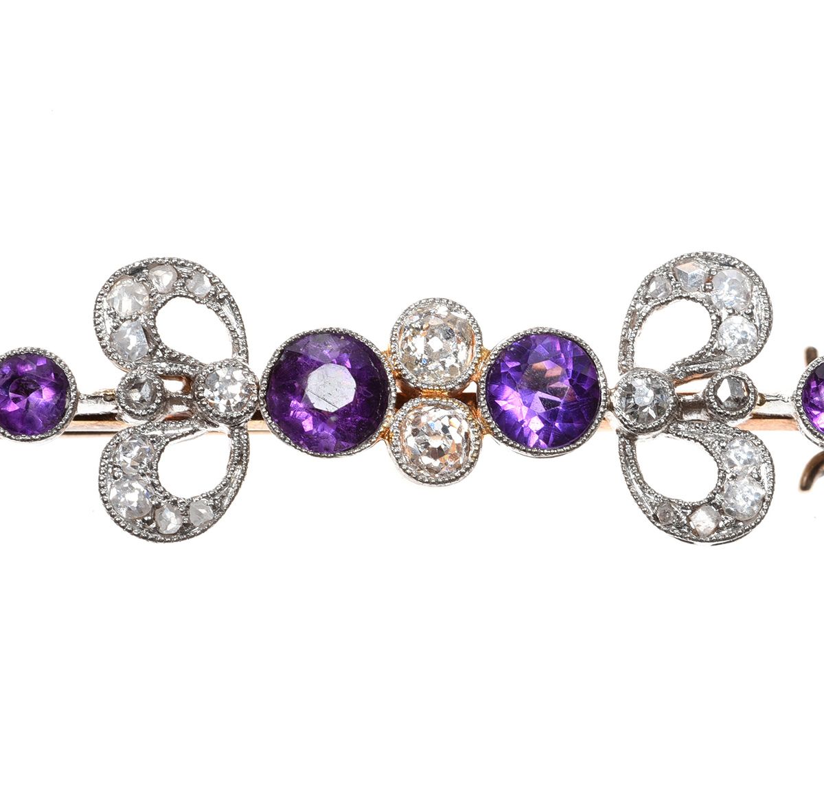 GOLD-TONE AMETHYST AND DIAMOND BROOCH at Ross's Online Art Auctions