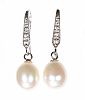 STERLING SILVER PEARL & DIAMOND EARRINGS at Ross's Online Art Auctions