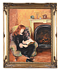 GIRL READING BY THE FIRE by Pat Montgomery at Ross's Online Art Auctions