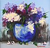 STILL LIFE, BLUE VASE OF FLOWERS by Ronald Keefer at Ross's Online Art Auctions
