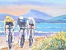 CYCLISTS RACING AT DOWNINGS SEAFRONT by Sean Lorinyenko at Ross's Online Art Auctions