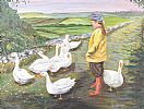 GIRL WITH GEESE by Peg Brennon at Ross's Online Art Auctions