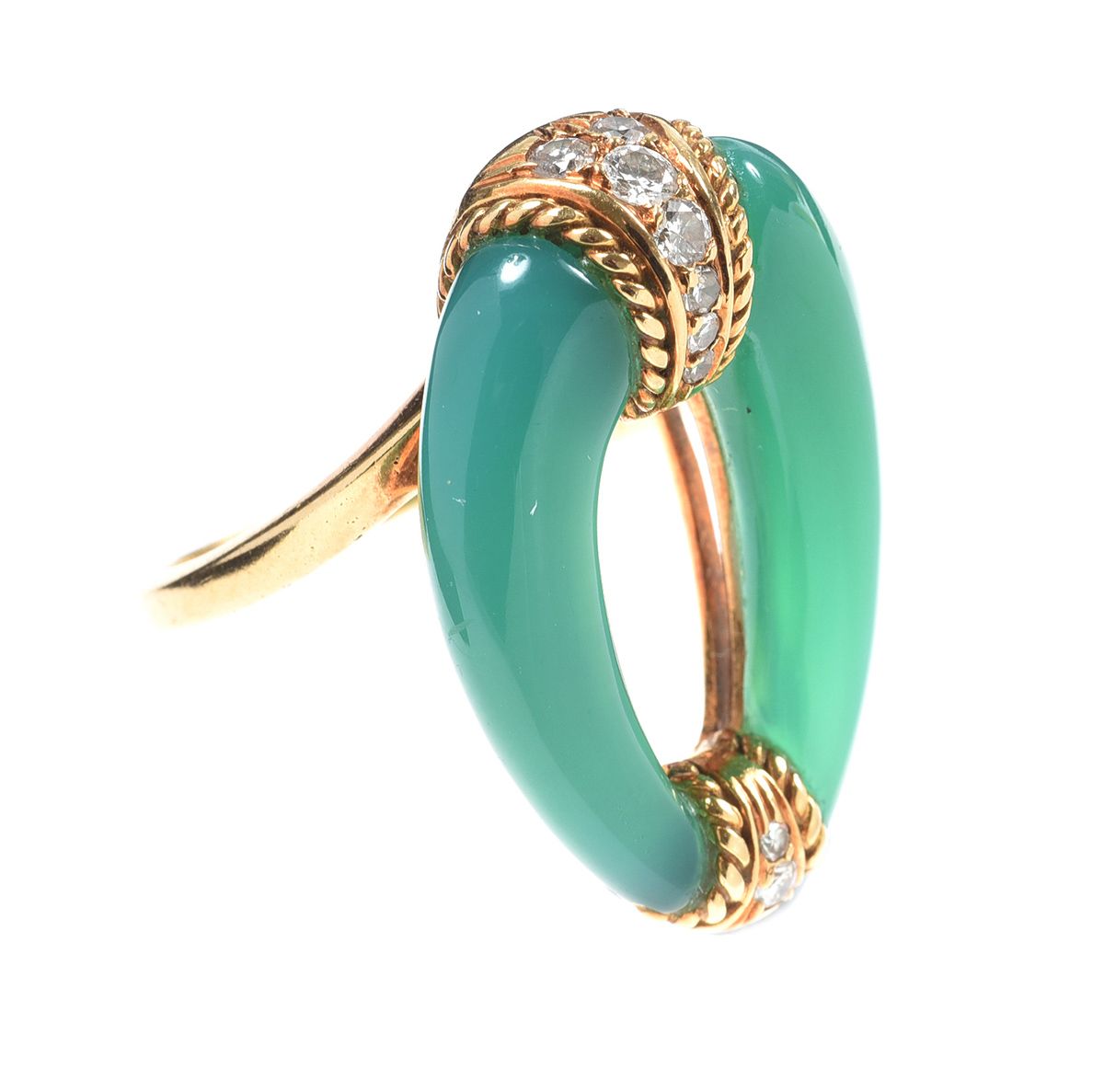 18CT GOLD JADE & DIAMOND RING at Ross's Online Art Auctions