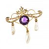 15CT GOLD AMETHYST & PEARL BROOCH at Ross's Online Art Auctions