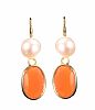 18CT GOLD CARNELIAN & FRESHWATER PEARL EARRINGS at Ross's Online Art Auctions