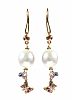 18CT GOLD PEARL, DIAMOND & MULTI-GEMSTONE EARRINGS at Ross's Online Art Auctions
