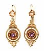 18CT GOLD AMETHYST & SEED PEARL EARRINGS at Ross's Online Art Auctions