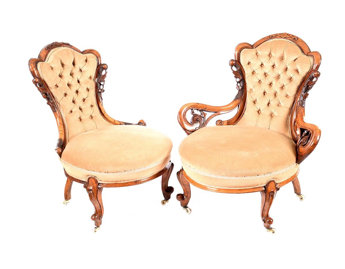 VICTORIAN LADYS & GENT'S BUTTON BACK CHAIR at Ross's Online Art Auctions